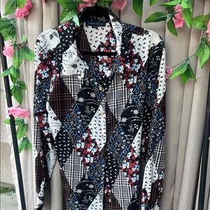 Tommy Hilfiger Black and White Patchwork Button Down Shirt